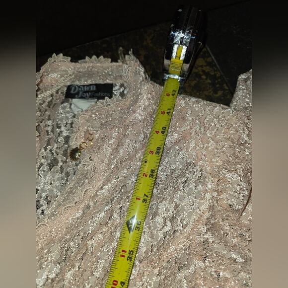 Vtg 80s Blush Pink Full Lace Maxi Dress Button Front Lined Bridal Dawn Joy 12P - Picture 4 of 12